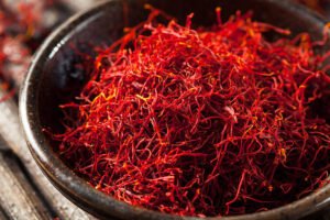 Bright red saffron threads used for cooking and herbal remedies