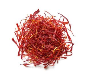 Bright red saffron threads used for cooking and herbal remedies